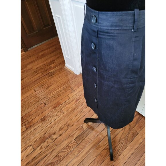 Ann Taylor Navy Faux Button Up Mini Skirt 12P Preppy Tailored Minimal Old Money - Picture 5 of 8